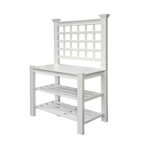 Image of White Vinyl Outdoor Garden Classic Potting Bench with Shelves