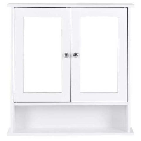 Image of White Bathroom Wall Medicine Cabinet with Mirror and Open Shelf