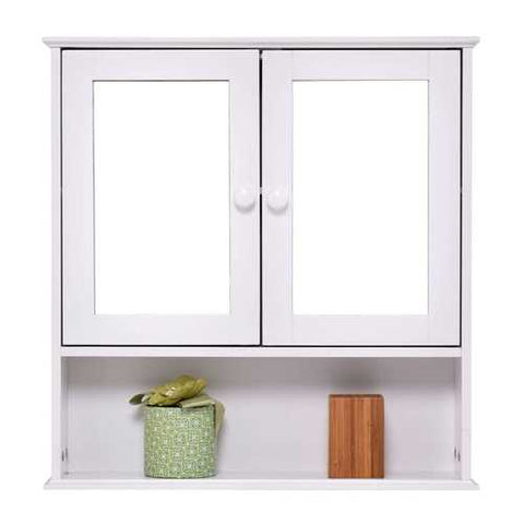 Image of Simple Bathroom Mirror Wall Cabinet in White Wood Finish 23 x 22 inch