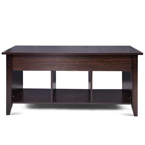 Image of Brown Wood Lift-Top Coffee Table with Bottom Storage Shelves