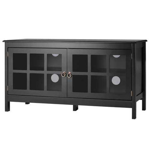 Image of Black Wood TV Stand with Glass Panel Doors for up to 50-inch TV