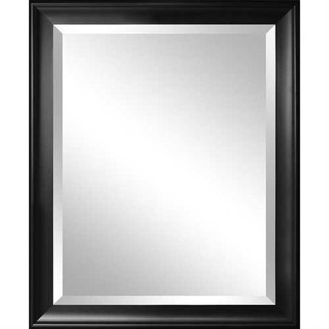 Image of Beveled Glass Bathroom Wall Mirror with Black Frame - 34 x 28 inch