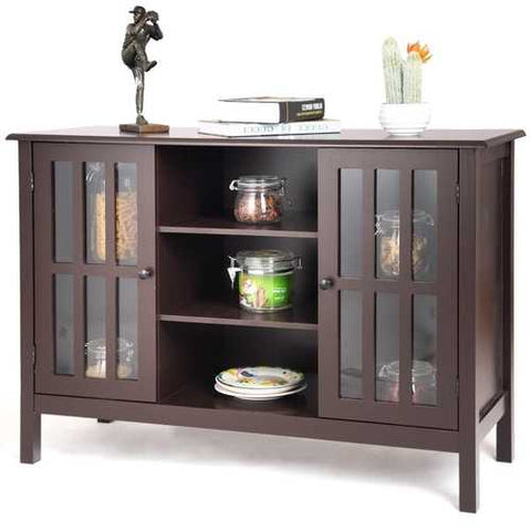 Image of Brown Wood 43-inch TV Stand Storage Cabinet Console Table