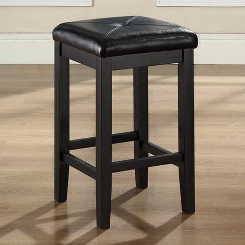 Image of Set of 2 - Black 24-inch Backless Barstools with Faux Leather Seat