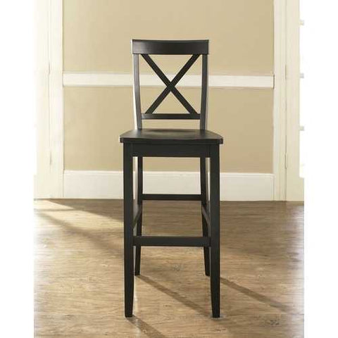 Image of Set of 2 - X-Back Solid Wood 30-inch Barstools in Black Finish