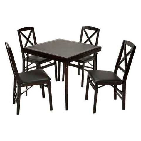 Image of Square 32-inch Premium Wood Folding Table with Black Faux Leather Inset