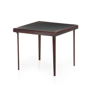 Square 32-inch Premium Wood Folding Table with Black Faux Leather Inset