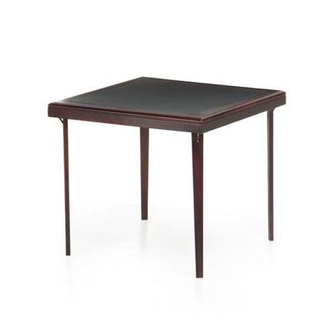 Image of Square 32-inch Premium Wood Folding Table with Black Faux Leather Inset