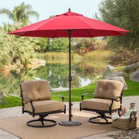 Image of Outdoor 9-Ft Tilt Patio Umbrella with Antique Bronze Pole and Red Canopy