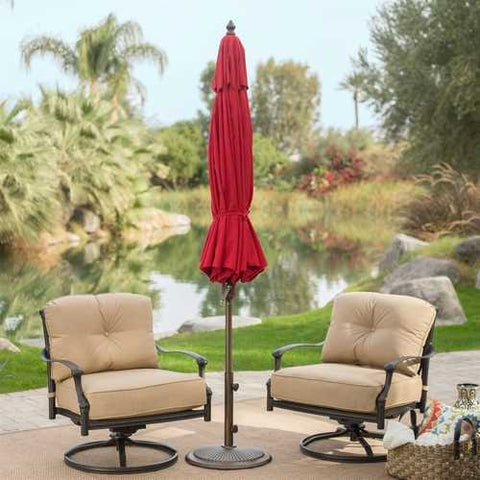 Image of Outdoor 9-Ft Tilt Patio Umbrella with Antique Bronze Pole and Red Canopy