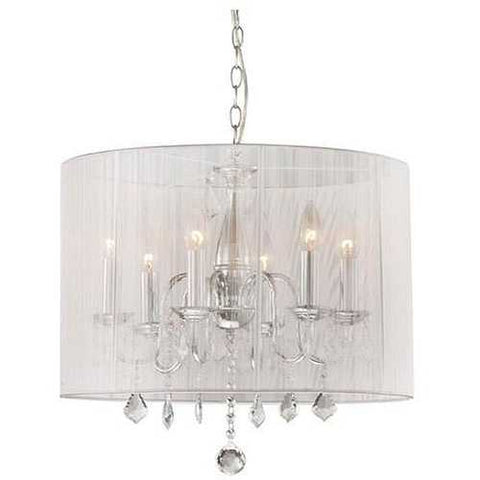 Image of Chrome and Cream 6-light Crystal Chandelier