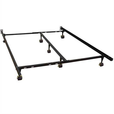 Image of California King size Metal Bed Frame with 7-Legs and Locking Rug Rollers Wheels