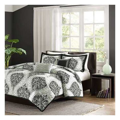 Image of California King size 5-Piece Black White Damask Comforter Set