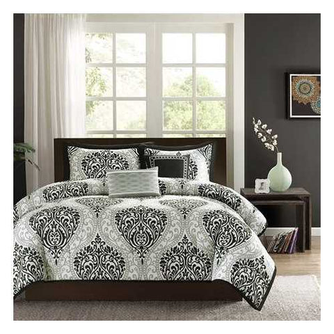 Image of California King size 5-Piece Black White Damask Comforter Set