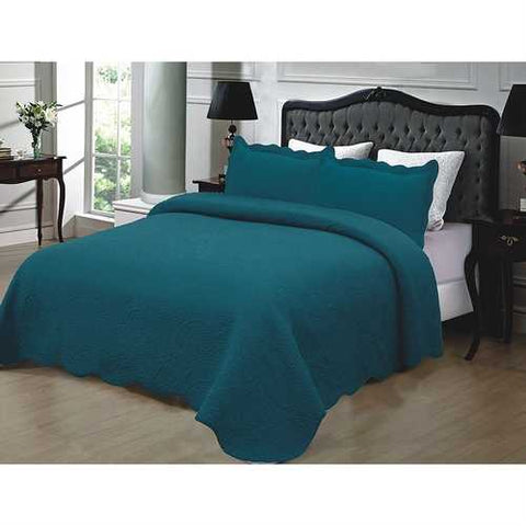 Image of California King 3-Piece 100% Cotton Quilted Bedspread with Shams in Turquoise