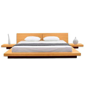 California King size Modern Platform Bed with Headboard and 2 Nightstands in Oak