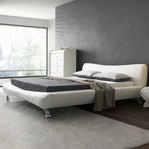 California King White Faux Leather Upholstered Platform Bed with Modern Headboard