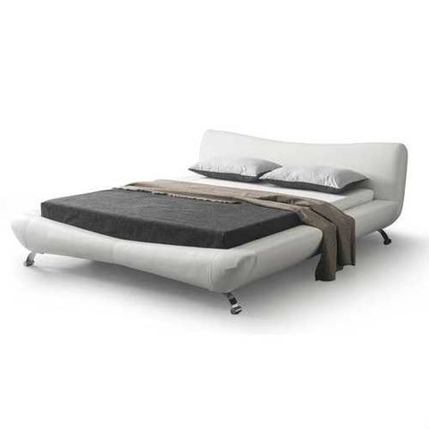 Image of California King White Faux Leather Upholstered Platform Bed with Modern Headboard