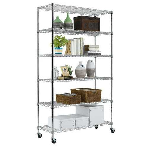 Image of Heavy Duty 6-Shelf Metal Storage Rack Shelving Unit with Casters