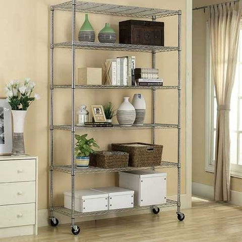 Image of Heavy Duty 6-Shelf Metal Storage Rack Shelving Unit with Casters