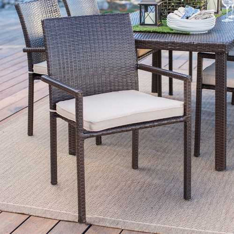 Image of Dark Brown Weather Resistant Resin Wicker Dining Chair Armchair