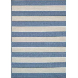 2' x 3'7 Ivory Blue Stripe Outdoor Indoor Rug