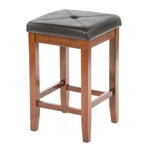 Image of Set of 2 - 24-inch High Cherry Bar Stools w/ Cushion Faux Leather Seat