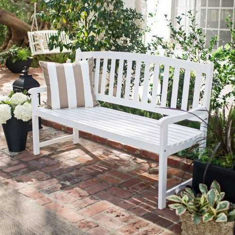 Image of 4-Ft Garden Bench with Curved Back and Armrests in White Wood Finish