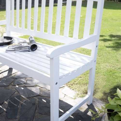 Image of 4-Ft Garden Bench with Curved Back and Armrests in White Wood Finish