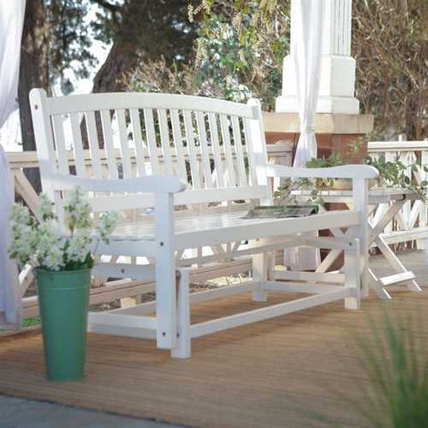 Image of 4-Ft Outdoor Patio Glider Chair Loveseat Bench in White Wood Finish