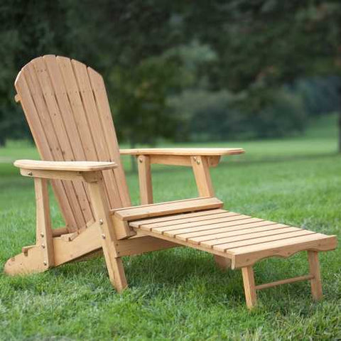 Image of Reclining Adirondack Chair with Pull-out Ottoman in Natural Fir Wood