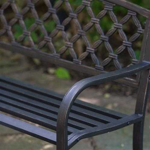 Image of 4-FT Curved Back Metal Bench in Weathered Black with Antique Bronze