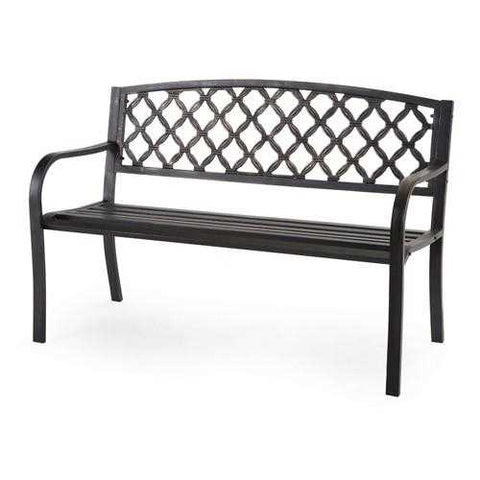 Image of 4-FT Curved Back Metal Bench in Weathered Black with Antique Bronze