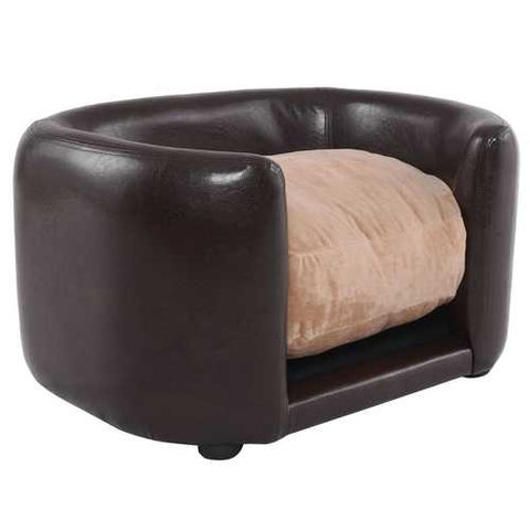 Image of Soft Espresso Mini Couch Bed with Beige Cushion Small Dog or Cat