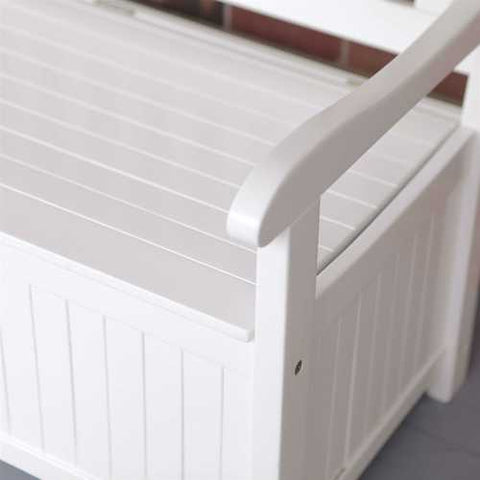 Image of White Wood 4-Ft Outdoor Patio Garden Bench Deck Box with Storage