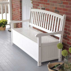 White Wood 4-Ft Outdoor Patio Garden Bench Deck Box with Storage