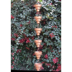 Pure Copper 8.5-Ft Long Rain Chain with Wide Mouth Funnel Cups