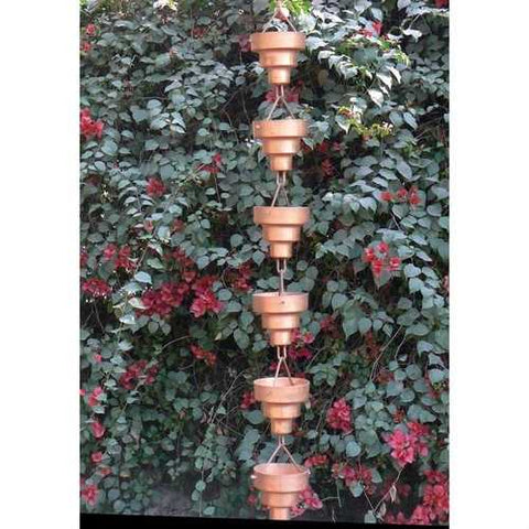 Image of Pure Copper 8.5-Ft Long Rain Chain with Wide Mouth Funnel Cups