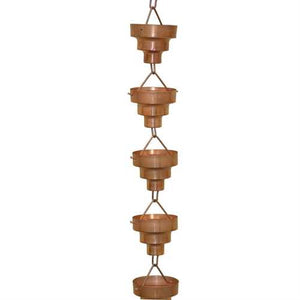 Pure Copper 8.5-Ft Long Rain Chain with Wide Mouth Funnel Cups