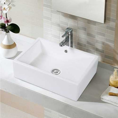 Image of Contemporary 20-inch Bathroom Ceramic Vessel Sink in White