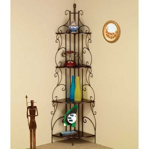 Image of Ornate 4-Tier Metal Corner Bakers Rack Kitchen Dining Shelf