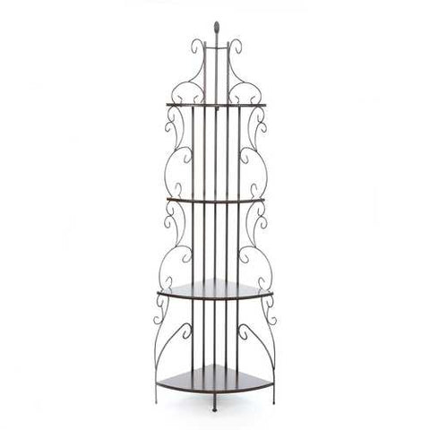 Image of Ornate 4-Tier Metal Corner Bakers Rack Kitchen Dining Shelf