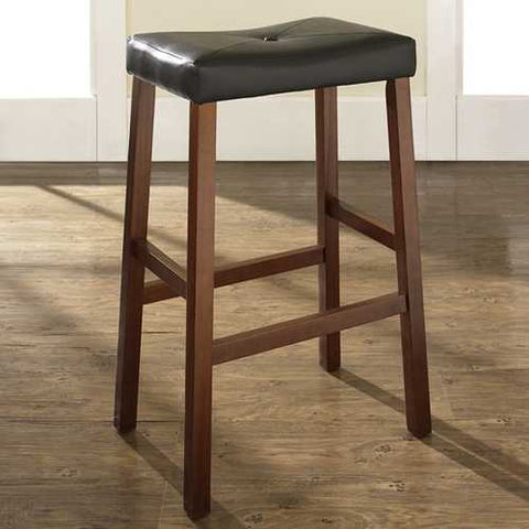 Image of Set of 2 - Upholstered Faux Leather Saddle Seat Barstool in Cherry