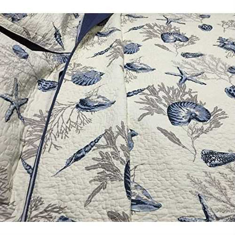 Image of Queen size 100-Percent Cotton 3-Piece Bedspread Quilt Set Ocean Beach Sea Shells Marine Starfish