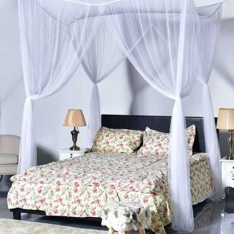 Image of White 4-Post Bed Princess Canopy Net Mosquito Netting for Full or Queen size Beds