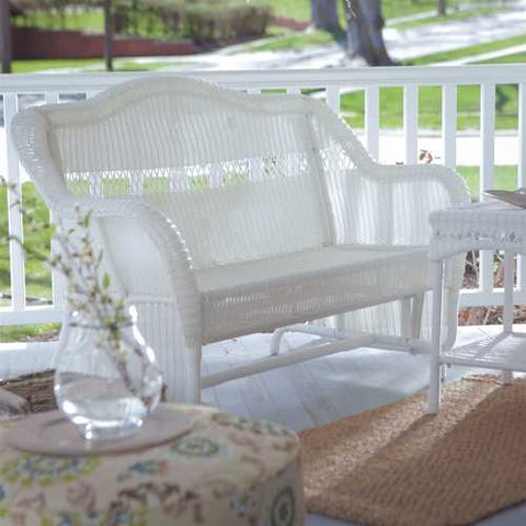 Image of White Resin Wicker Outdoor 2-Seat Loveseat Glider Bench Patio Armchair