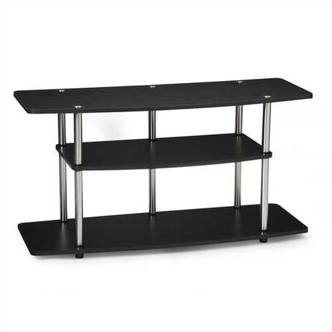 Image of 3-Tier Flat Screen TV Stand in Black Wood Grain / Stainless Steel