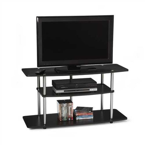 Image of 3-Tier Flat Screen TV Stand in Black Wood Grain / Stainless Steel