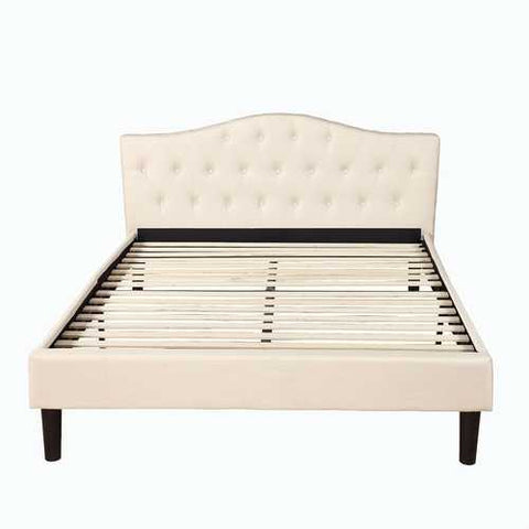 Image of Queen size Ivory Linen Upholstered Platform Bed with Button-Tufted Headboard