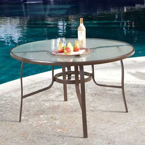 48-inch Round Glass-Top Outdoor Patio Dining Table with Umbrella Hole